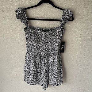 Lulus Off the Shoulder Navy Blue Romper size Small